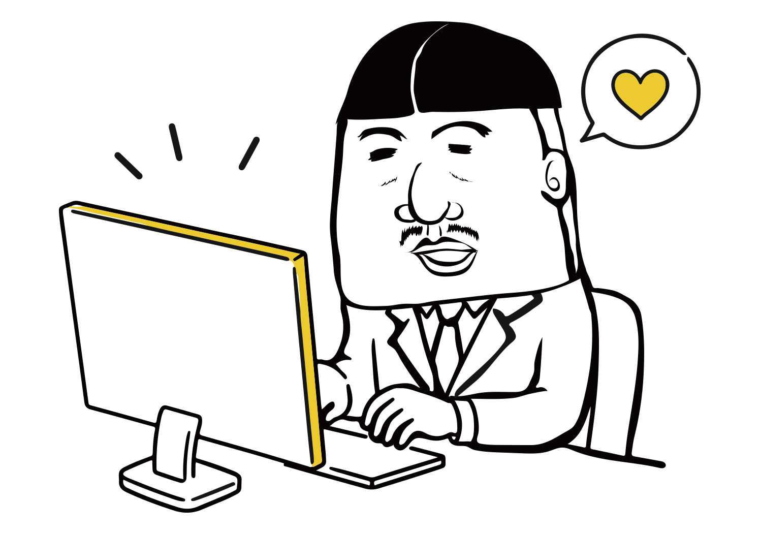 パソコンでWEBサイトを制作するおやゆびのおじさん