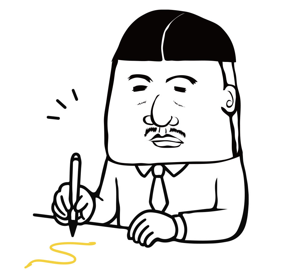 ペンでイラストを描くおやゆびのおじさん